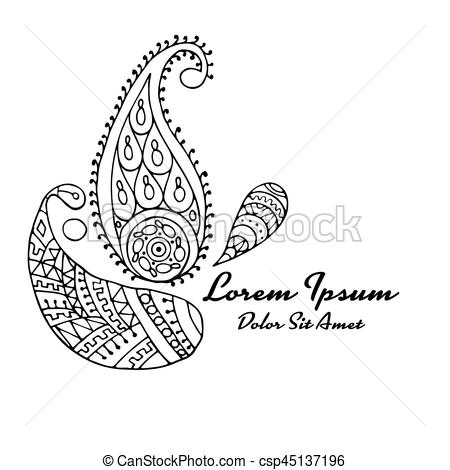 450x470 Paisley Ornament, Sketch For Your Design. Vector Illustration. - Ornament Sketch