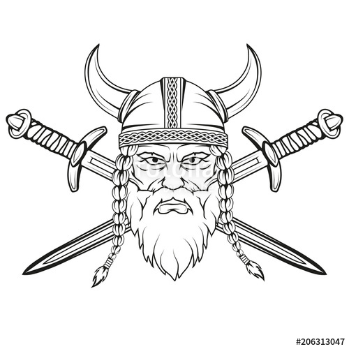 500x500 Viking. Hand Drawn Of A Viking In A Helmet With Ornament. Sketch - Ornament Sketch