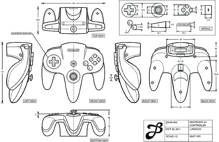 736x479 Orthographic Drawing Of Nintendo Controller By J. Paricio - Orthographic Sketch