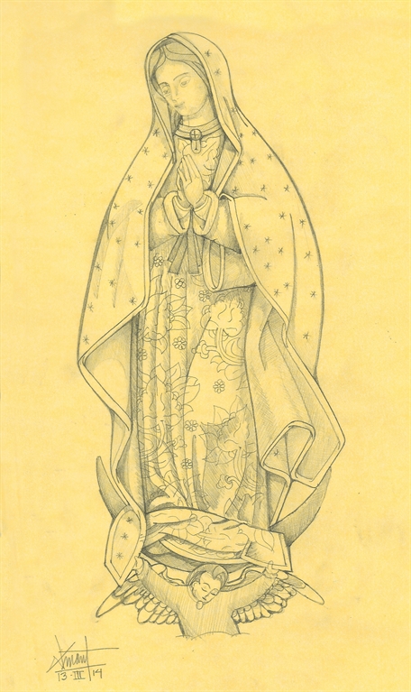 456x767 University Of Dallas - Our Lady Of Guadalupe Sketch