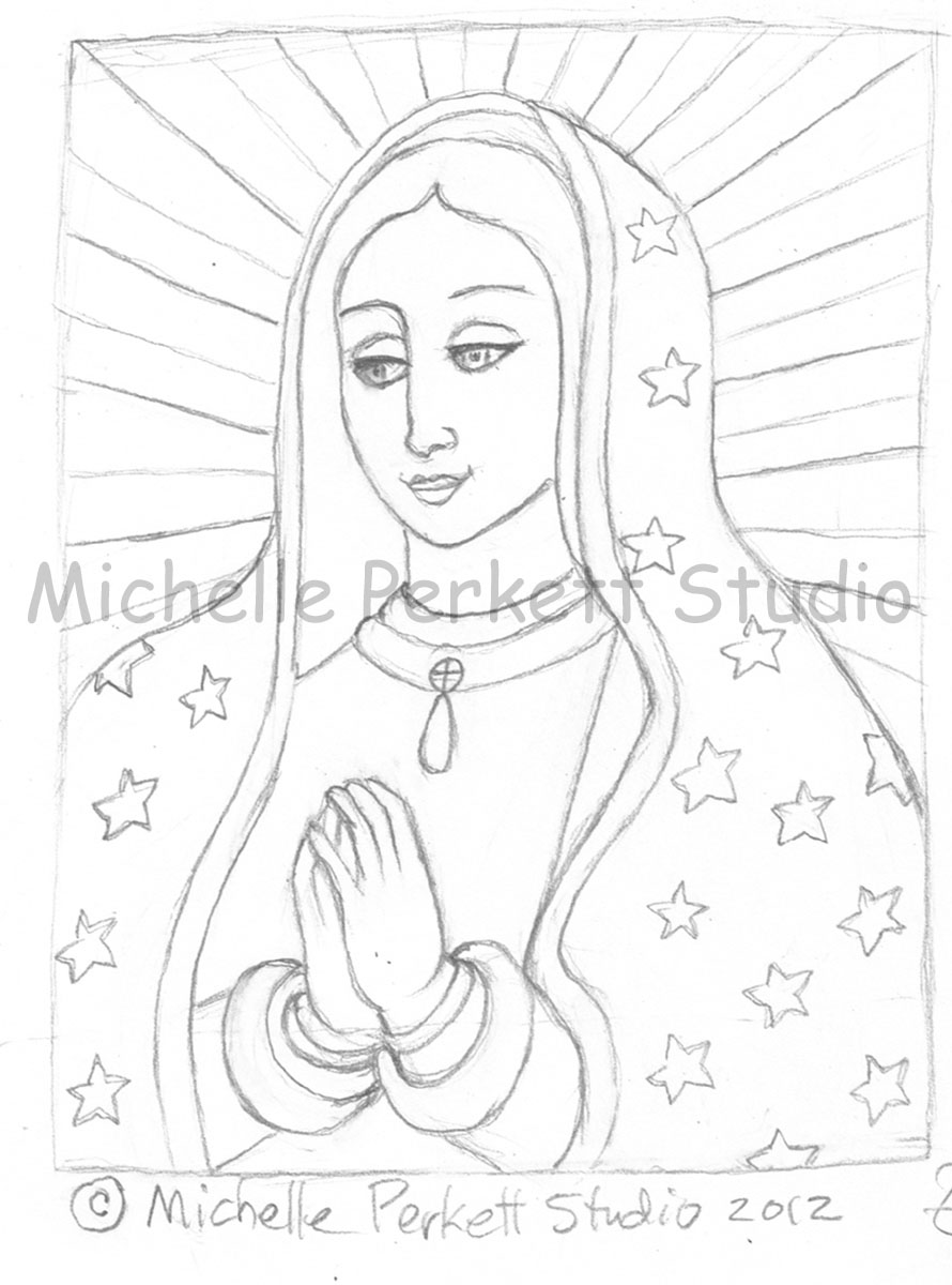 890x1200 Enchanted Inspirations Our Lady Of Guadalupe Sketch - Our Lady Of Guadalupe Sketch
