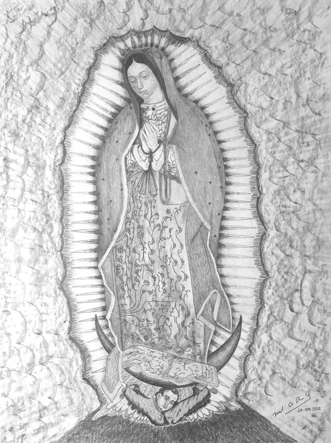 672x900 Guadalupe Drawing By Miguel Rodriguez - Our Lady Of Guadalupe Sketch