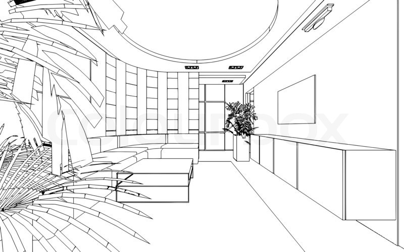 800x500 Illustration Of An Outline Sketch Of A Interior. 3d Graphical - Out Line Sketch