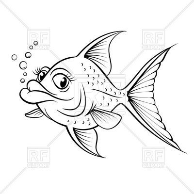 400x400 Sketch Of Cartoon Fish Outline Vector Image Vector Artwork Of - Out Line Sketch