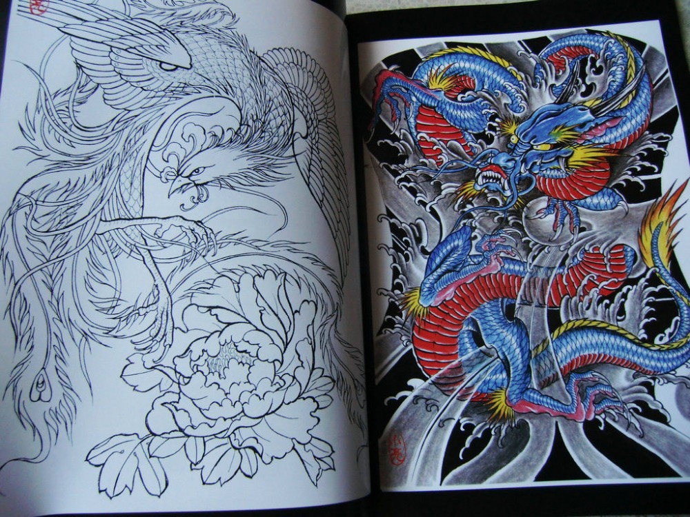 1000x750 Dragon Phoenix Tattoo Flash Collection With Outline Sketch Book 15 - Out Line Sketch