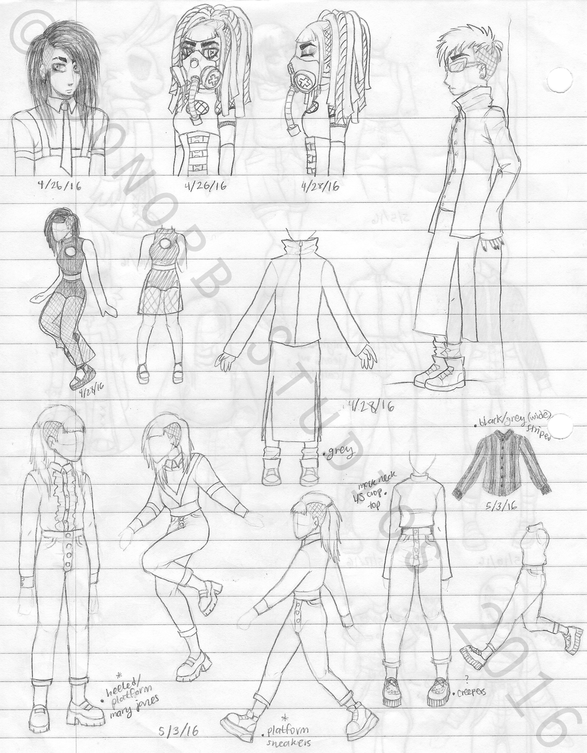 1948x2500 Goth Guy Hairstyle, Cyber Goth Girl With Respirator Mask, Outfit - Outfit Sketches