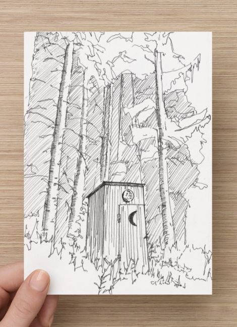 470x649 Ink Sketch Of Outhouse In Tioga County, Pennsylvania - Outhouse Sketch