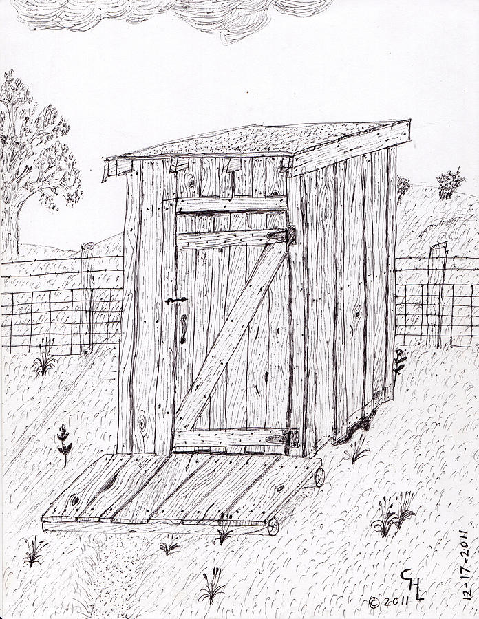 696x900 Outhouse Drawing By Clark Letellier - Outhouse Sketch