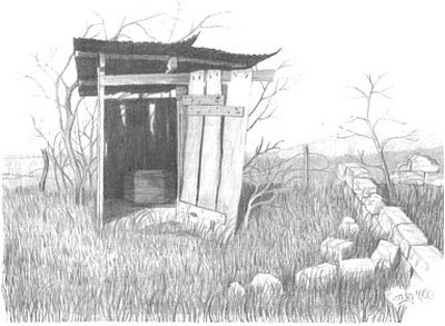 400x293 Outhouse Pencil Sketch - Outhouse Sketch