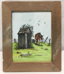 261x300 Artist V. Cox Framed Pen Sketch Print Horse Outhouse Farm Ebay - Outhouse Sketch