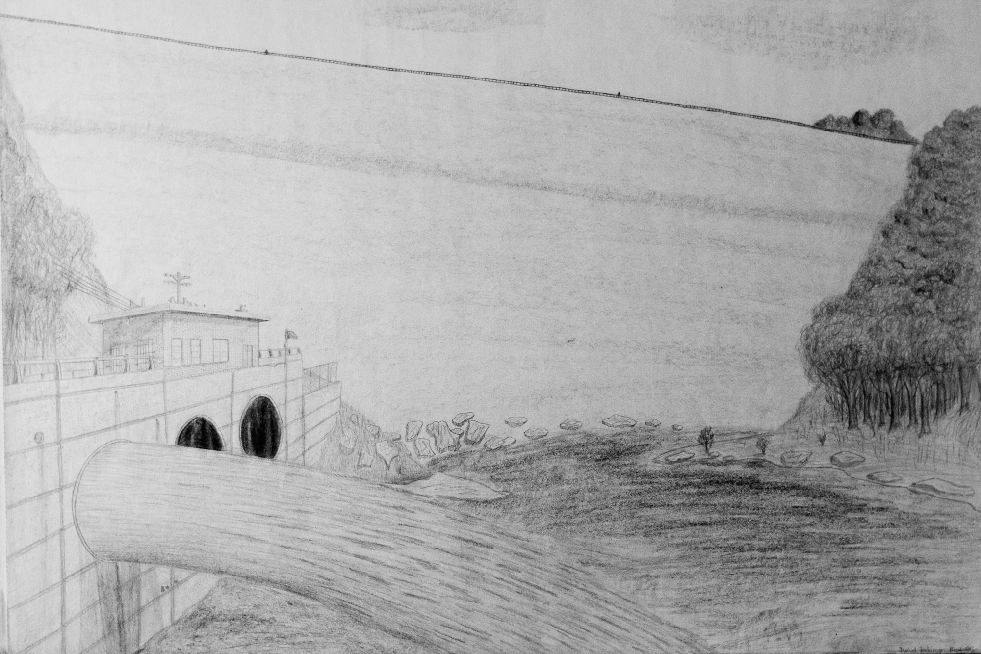 2000x1333 Summersville (Wv) Dam With The Old Outlet Tubes Pencil Sketch By - Outlet Sketch