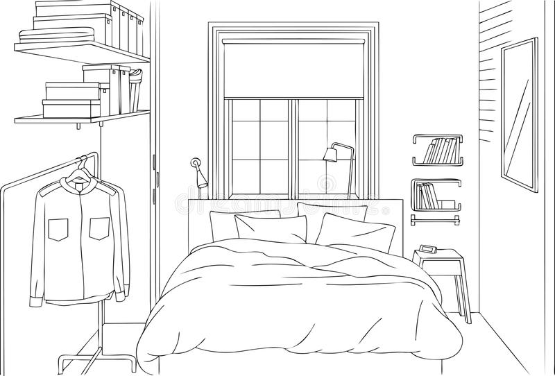 800x542 Download Minimalist Clean And Neat Bedroom Outline Sketch Vector - Outline Sketch