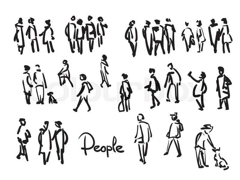 800x599 Casual People Sketch. Outline Hand Drawing Illustration Stock - Outline Sketch