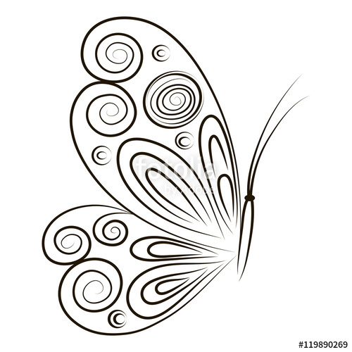 500x500 Hand Drawn Vector Illustration Butterfly Isolated On White - Outline Sketch Of A Butterfly