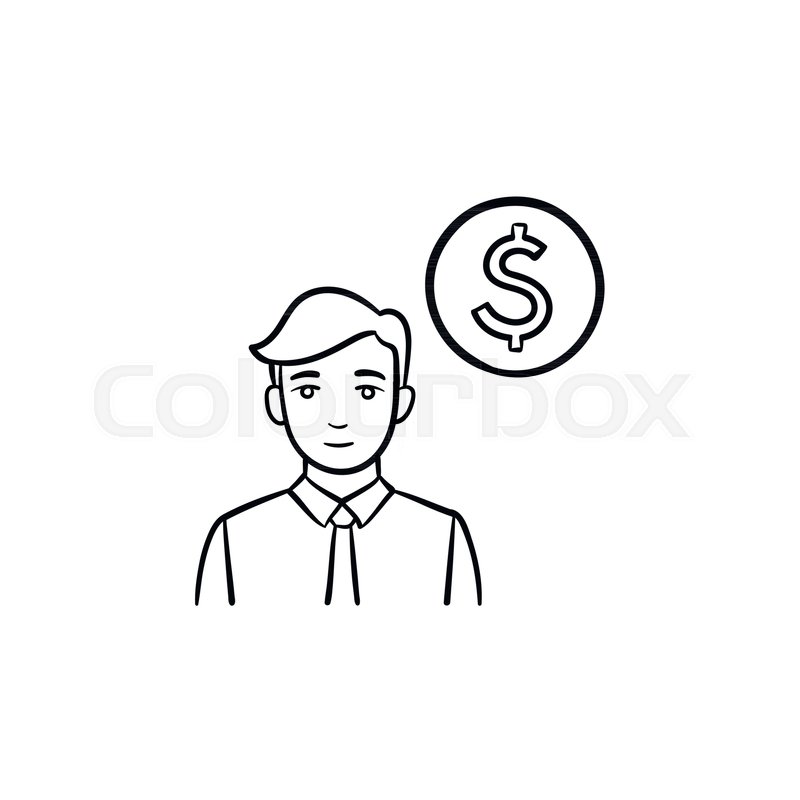 800x800 Circle Coin Hand Drawn Outline Doodle Vector Icon. Business Person - Outline Sketch Of A Person