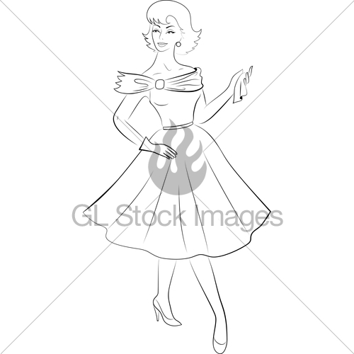 500x500 Outline Sketch Of Woman In 50s Dress Gl Stock Images - Outline Sketch Of A Woman