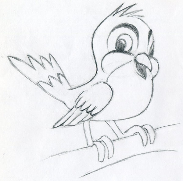 600x596 Learn To Draw Cartoon Bird Very Simple, In Few Easy Steps. - Outline Sketch Of Birds