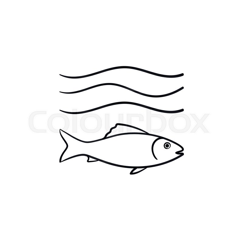 800x800 Fish Under Sea Wave Hand Drawn Outline Doodle Icon. Small Fish In - Outline Sketch Of Fish