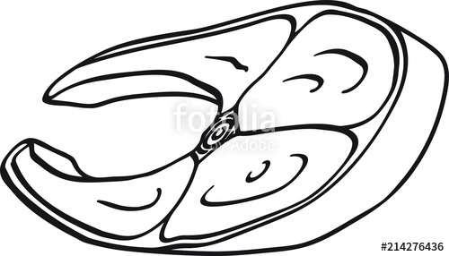500x286 Hand Drawn Doodle Sketch Line Art Vector Illustration Of Slice Of - Outline Sketch Of Fish