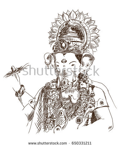 383x470 Collection Of Free Hand Drawing Of Lord Ganesha High Quality - Outline Sketch Of Lord Ganesha
