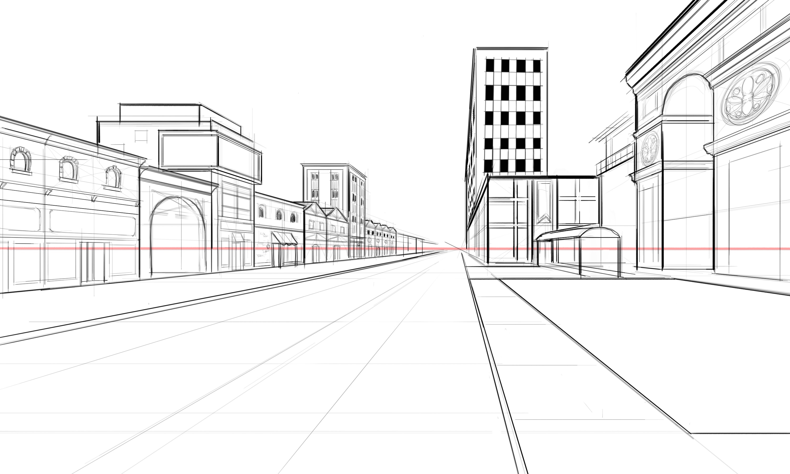 3000x1800 How To Draw Architectural Street Scenes - Outline Sketch Of Scenery