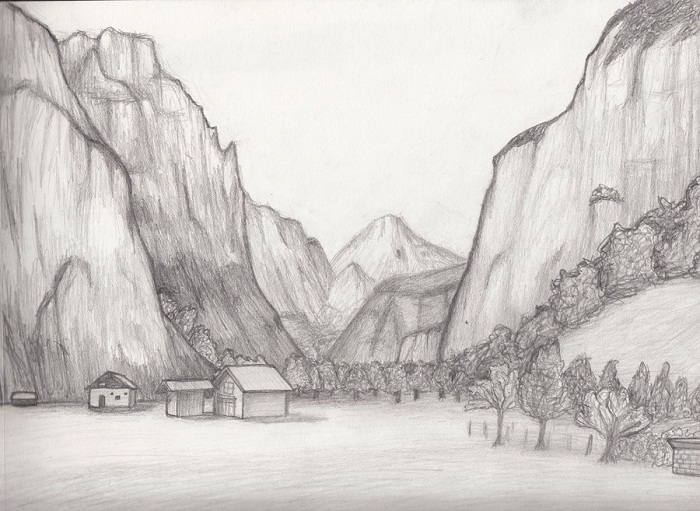 700x511 Drawn Scenic Sketch - Outline Sketch Of Scenery