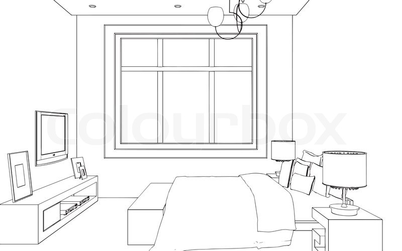 800x500 Editable Vector Illustration Of An Outline Sketch Of A Interior - Outlines Sketch