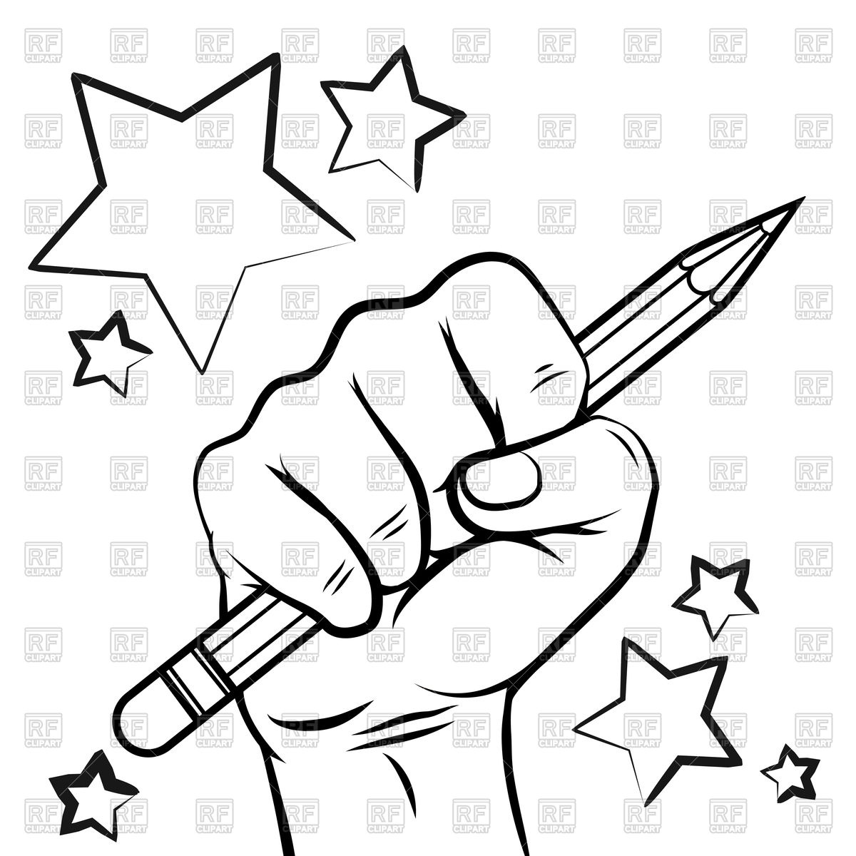 1200x1200 School Sketch With Hand Pencil And Stars Vector Image Vector - Outlines Sketch
