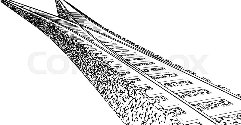 800x415 Vector Curved Endless Train Track. Sketch Of Curved Train Track - Outlines Sketch