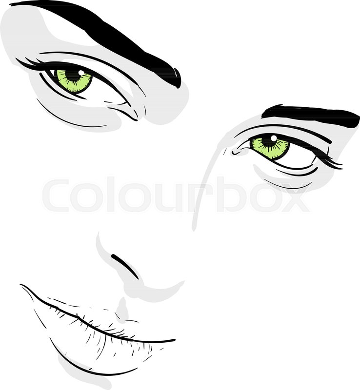 738x800 Woman Face. Portrait. Outlines. Digital Sketch Hand Drawing Vector - Outlines Sketch