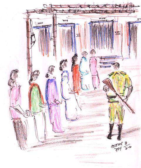 480x573 People Outside A Polling Booth Sketch Letterset - Outside Sketch