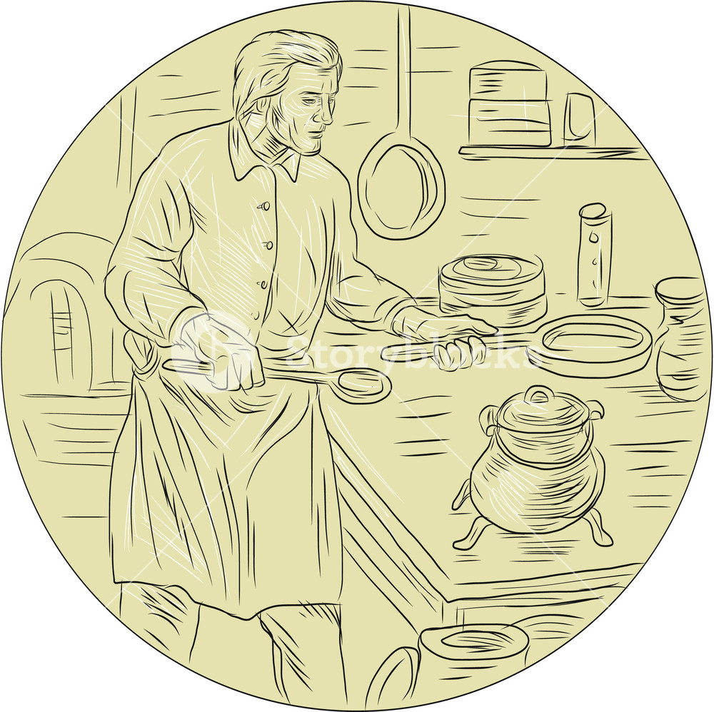1000x998 Drawing Sketch Style Illustration Of A Cook Chef In Medieval Times - Oval Sketch