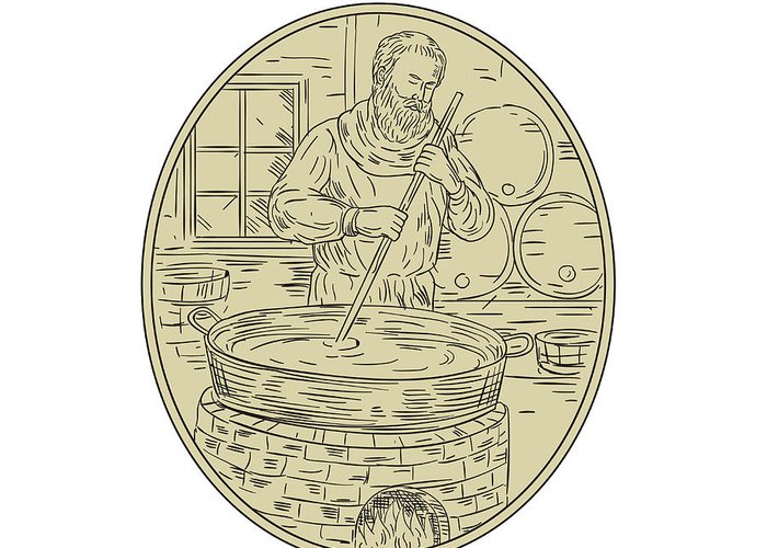 700x500 Medieval Monk Brewing Beer Oval Drawing Greeting Card For Sale By - Oval Sketch