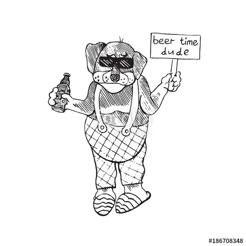 500x500 Cartoon Character Of Funky Dog Clothed In Overalls And Slippers In - Overalls Sketch