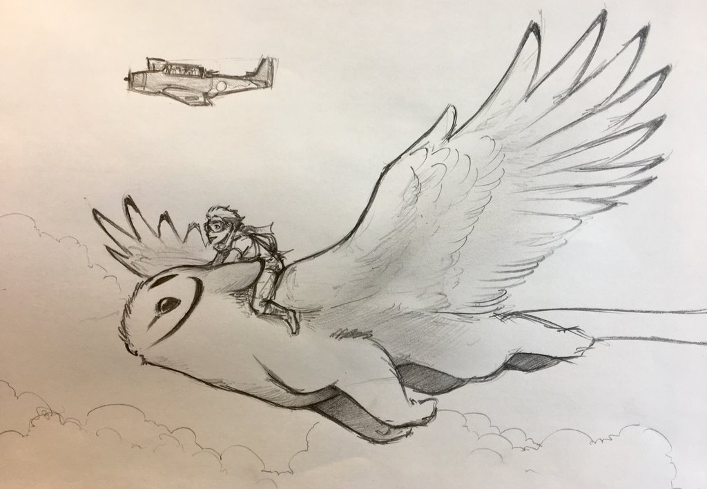 1024x709 Owl Griffin Flight By Robthedoodler - Owl In Flight Sketch