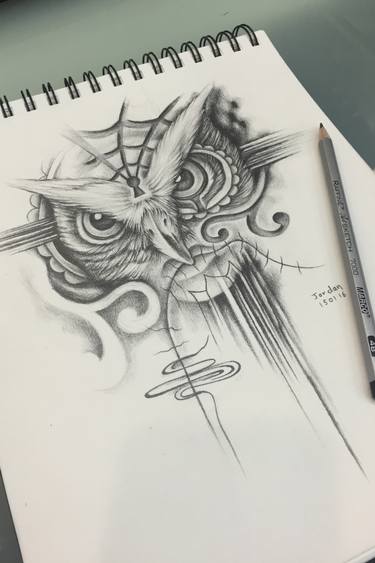375x563 Dead Owl Drawing By Jordan Artist Saatchi Art - Owl Sketch Art