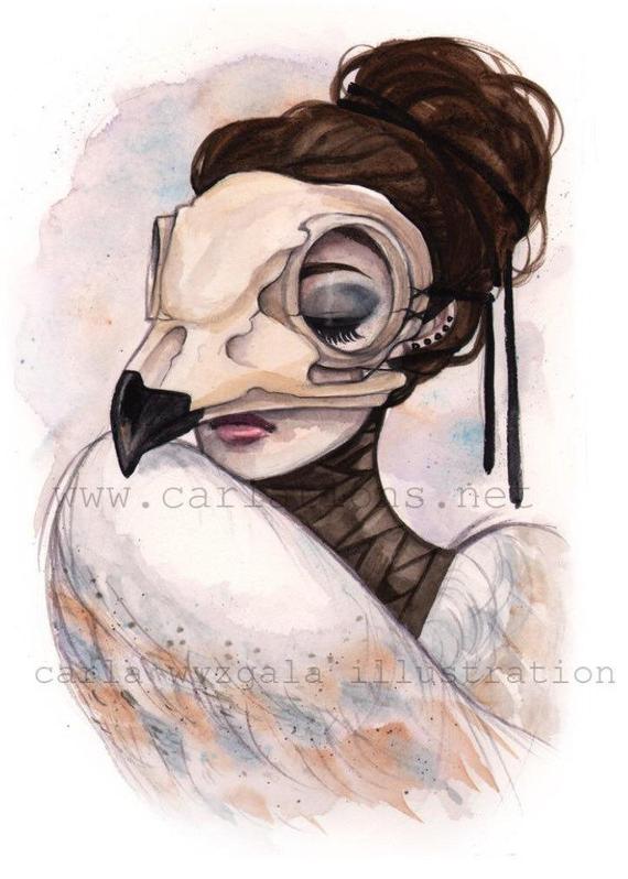 570x798 Lady Barn Owl Skull Watercolor Art Print Carla Wyzgala Etsy - Owl Skull Sketch
