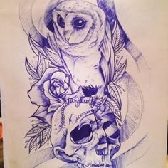 236x236 The 18 Best Owl Skull Tattoo Designs Images - Owl Skull Sketch