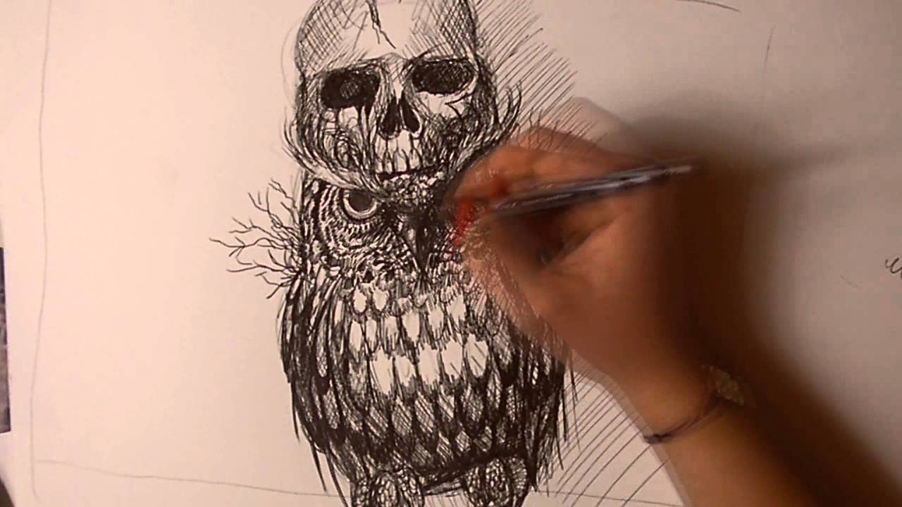 1280x720 Watch Me Draw + Tattoo (Owl With Skull) - Owl Skull Sketch