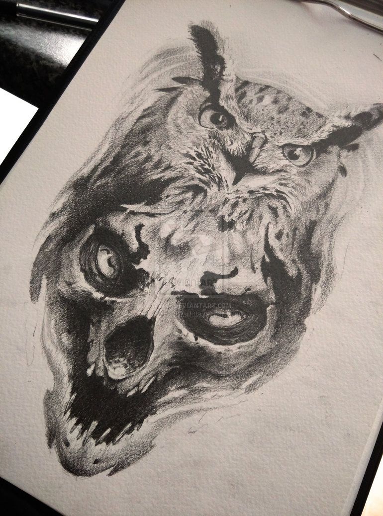 770x1038 Dark Demon Devil Evil Fantasy Goth Gothic Hell Owl Pencil Sketch - Owl Skull Sketch