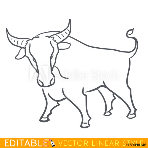 500x500 Ox Zodiac Sign. Bull Chinese Year. Calendar 2021. Editable Line - Ox Sketch