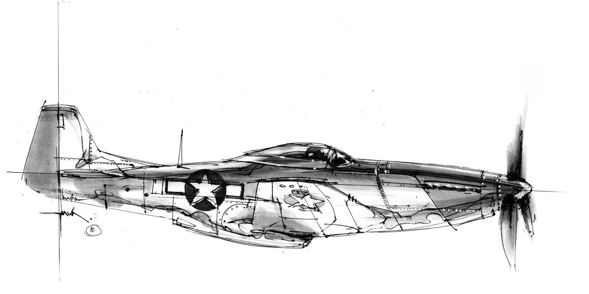 1200x600 P 51 Mustang Pen And Ink, Artist Unknown. Flight. - P51 Mustang Sketch
