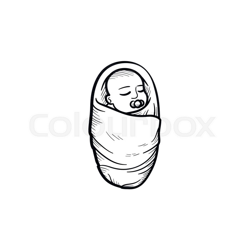 800x800 Swaddled Baby Infant Hand Drawn Outline Doodle Icon. Newborn Child - Pacifier Sketch