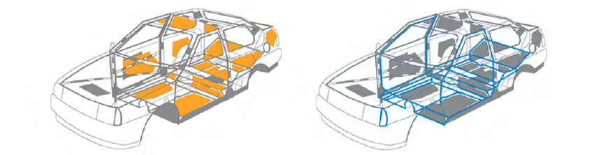 850x222 Sketch Of Locations Of A Acoustic Package In A White Body - Package Sketch
