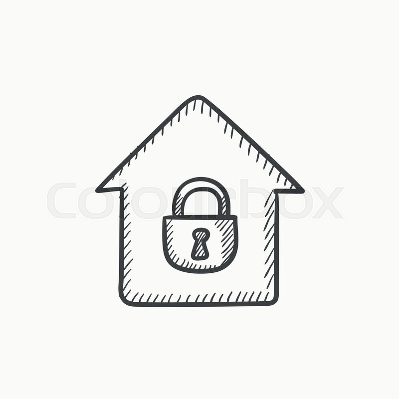 800x800 House With Closed Lock Vector Sketch Icon Isolated On Background - Padlock Sketch