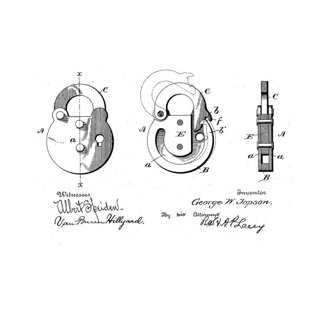 630x630 Padlock Vintage Patent Drawing - Padlock Sketch