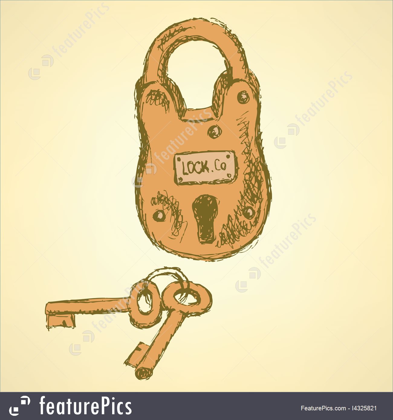 1300x1391 Sketch Padlock With Keys In Vintage Style Stock Illustration - Padlock Sketch