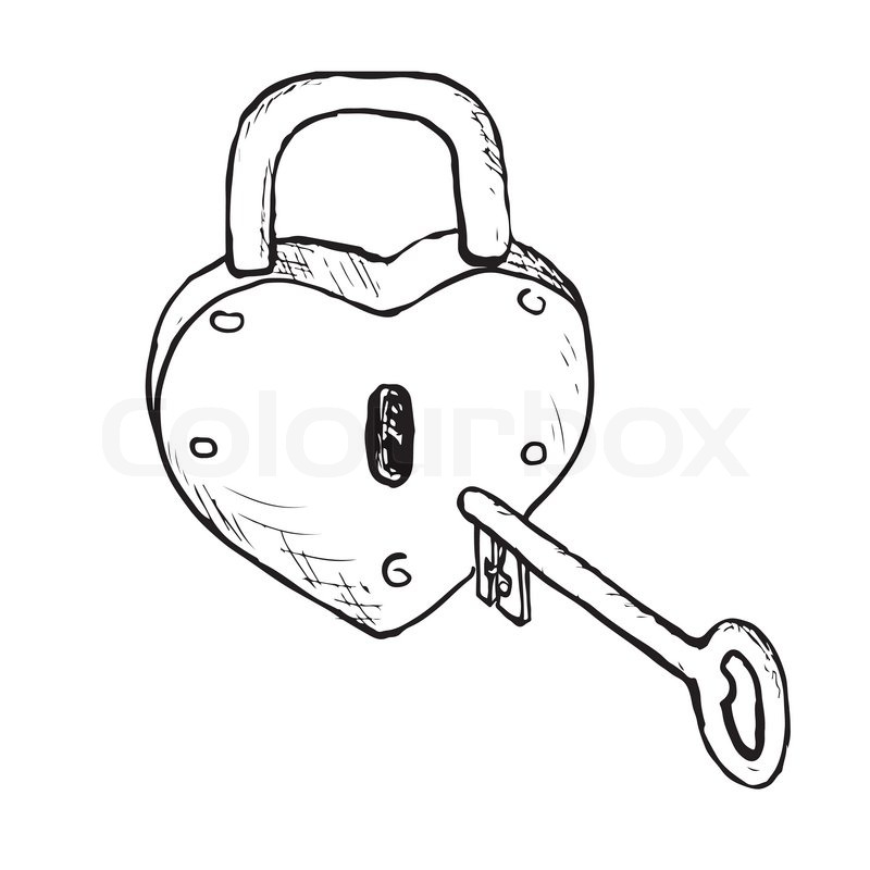 800x800 Sketch Heart Lock With Key Stock Vector Colourbox - Padlock Sketch