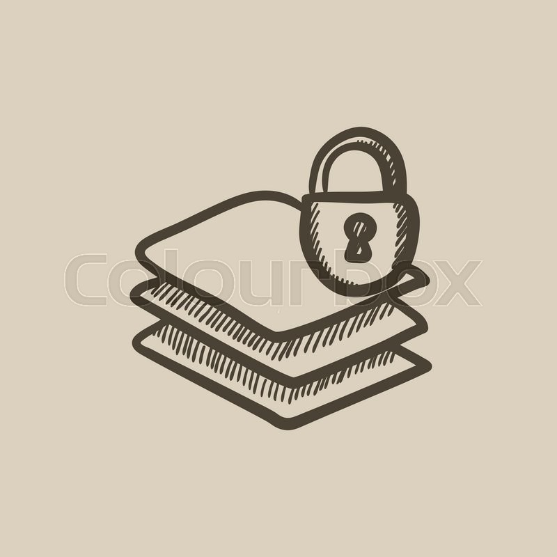 800x800 Stack Of Papers With Lock Vector Sketch Icon Isolated On - Padlock Sketch
