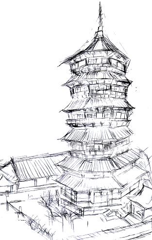 Pagoda Sketch at PaintingValley.com | Explore collection of Pagoda Sketch